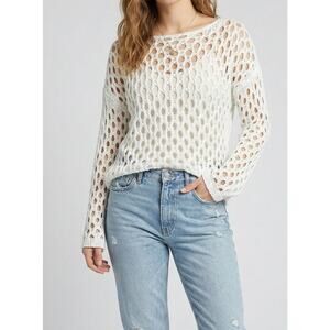 Pink Lily Medium Loose Knit White Sweater 100% Acrylic